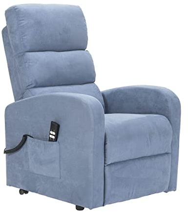 POLTRONE ITALIA Poltrona Relax Elettrica 4 ruote reclinazione poltrona per anziani soggiorno elevabile Detraibile 19% microfibra Azzurro