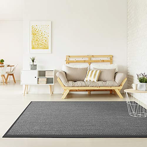 100% Reiner Sisal-Teppich mit Bordüre | Wohnzimmerteppich | Naturteppich | Tiger-Eye | Farbliche Bordüren verfügbar | 3 Farben & 2 Größen (160 x 230 cm, Anthrazit)