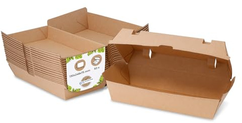 BIOZOYG Take Away Kraftkarton Box 50 Stück I robuste Fast Food Boxen mit hohem Klappdeckel I Snack Box aus Kraftkarton I stabile To Go Verpackung Karton braun 13 x 24,8 x 7,5 cm I biologisch abbaubar