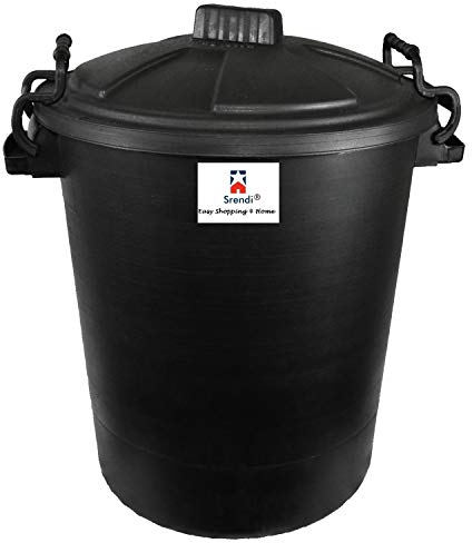 Srendi® 50L Plastic Bin/Waterfroof/Rodent Proof/Ideal for Outdoor/Animal Feed/Food/Storage/Flour Locking Lid (Black)