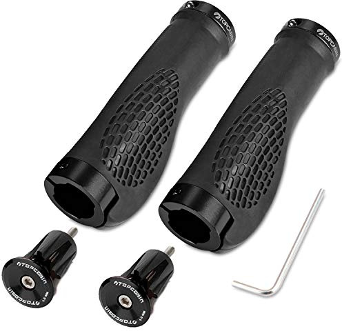 TOPCABIN Ergonomic Design Bike Grips,Double Lock on Locking Bicycle Handlebar Grips Cycle Bicycle Grip for Mountain Bike BMX ((Aluminum lock plug+Grips) Black)