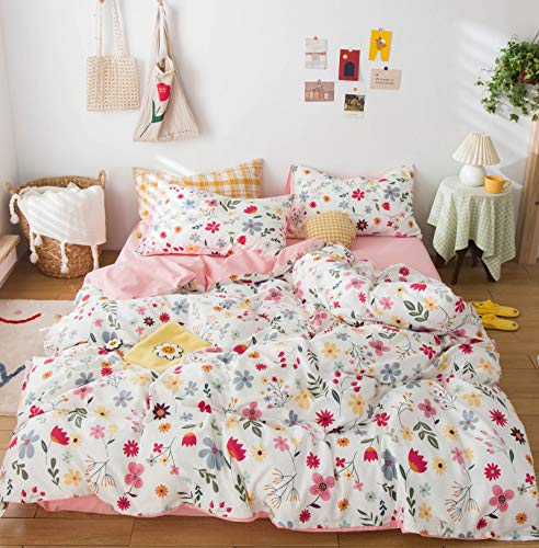 GETIYA Cartoon Bettwäsche 100x135 Mädchen Babybettwäsche Rosa Kinder Bettwäsche 100% Baumwolle Wendebettwäsche Buntes Blumen Bettwaesche Mädchen Deckenbezugmit Reißverschluss und Kissenbezug 40x60