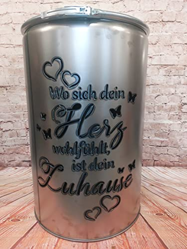 Fuchsbau Feuertonnen Feuertonne-Wo Sich Dein Herz wohlfühlt Motiv - Gefertigt aus neuem Ölfass - Besondere Feuerstelle für Garten und Terrasse - Hohe Feuerschale mit Rostoptik - 90 x 60 cm