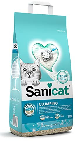 Katzenstreu klumpend. Sanicat Clumping Qxygen Power. 10 liter Box mit neuer Verpackung und verbesserter Rezeptur