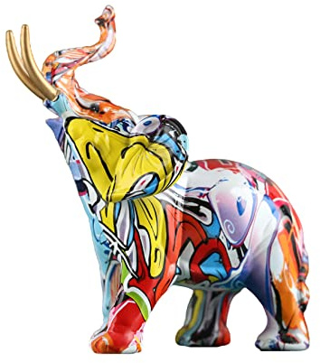 Figura de elefante de graffiti con diseño de elefante, estatuas de elefante coloridas de resina, adecuada para llenar la decoración del espacio en la sala de estar, dormitorio, oficina