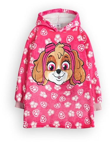 Paw Patrol Girls Wearable Blanket | Kids Skye the Helicopter Pup All Over Print Fleece Hoodie | Pink Heavyweight Snuggle Hooded Pullover | Educational Cartoon TV Series Loungewear Gift for Children