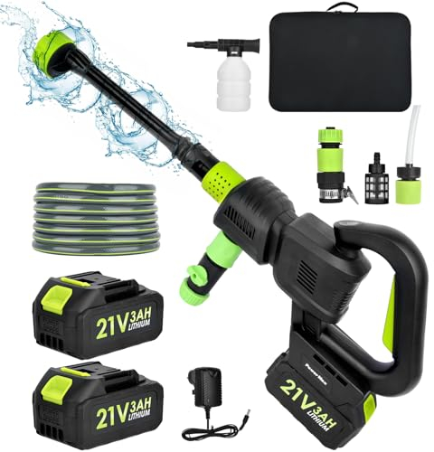 Kabellose Tragbare Hochdruck Akku-Hochdruckreiniger:2 24 V 3000 mAh-Batterien, 6-in-1-Düsen, Hochdruckreiniger für Autos, Motorräder, Reinigung, Garten, Terrasse, Rasen, Bewässerung
