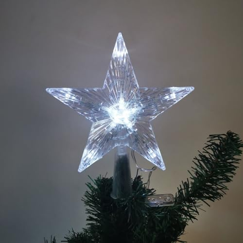 KMQRDZi Adorno para árbol de Navidad con 10 LED con enchufe de alimentación – 16 x 16 cm, pentagrama luminoso para árbol de Navidad, estrella con punta (luz blanca, 23 x 23 cm)