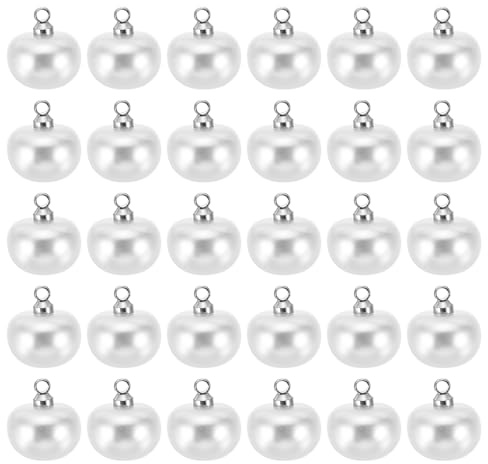 PATIKIL Pulsanti in Perle 10mm, 200pz Pulsanti Chubby-Buttons Grandi Fatti a Mano Perle Finta Bianca e Gambo Cucito Artigianato Vestiti Maglione Natalizio Camicia, Bianco Argentato