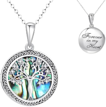 PARYFO Collier médaillon et urne en argent sterling 925 avec pendentif en forme de cheval/arbre de vie/cœur en forme de larme/tournesol/pattes de chien, 20mm x 20mm, Argent sterling, Coquillage