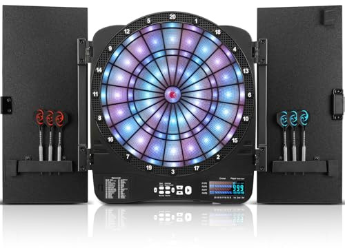 Electronic Dart Board Cabinet Set, Illuminated Target Dartboard for Adults, 48 Games with 315 Variations Soft Tip Digital Dartboard Cabinets with 6 Darts, 100PCS Soft Tips