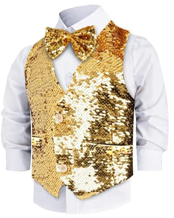 Dress Up America Gilet À Paillettes Avec Nœud Papillon - Gilet Scintillant Pour Garçons - Gilet De Fête Costumée Pour Enfants - Gilet À Paillettes Pour Garçons
