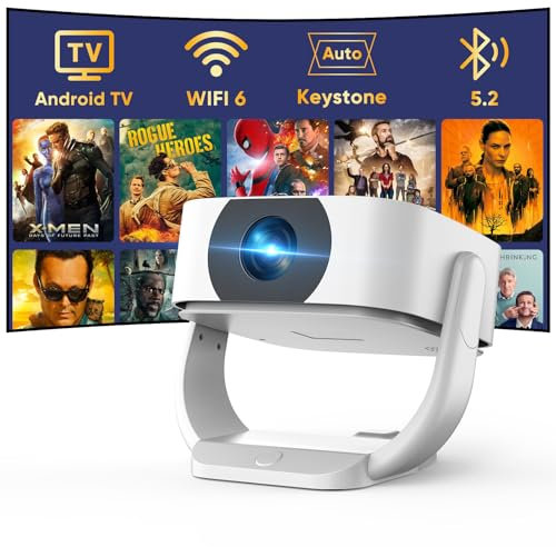 [App Integrata] Mini Proiettore Portatile Auto Keystone/E-Focus, WiFi BT Native 1080P 4K, 270° Rotabile Zoom 50% per Home Theater, HDMI/USB/Telefono/Mouse