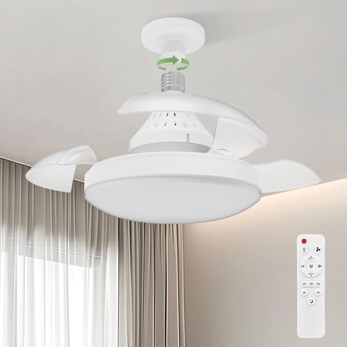Airwit 41cm Silenzioso Ventilatore da Soffitto con Luce e Pale Retrattili, E27 Dimmerabile 30W Lampada Ventilatore Soffitto LED con Telecomando per Piccolo Camera da Letto Cucina Soggiorno, 3 Pale