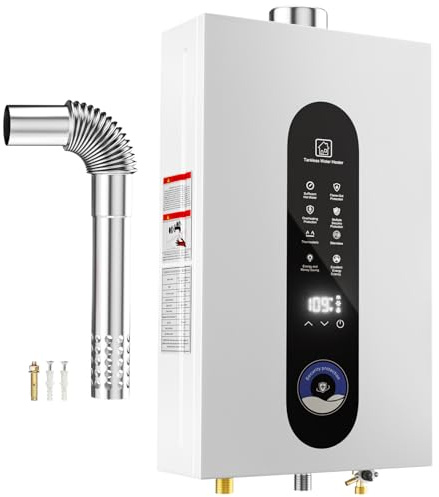 Natural Gas Tankless Water Heater, 18L Instant Hot Water Heater with Fahrenheit Digital Display, Indoor Installation Up to 4.76GPM, 122837BTU