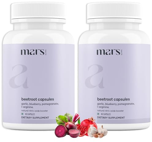 Mars by GHC Natural Beetroot Capsules | with Garlic, Blueberry, Pomegranate & L-Arginine | Plant-Based Supplement Pack of 2