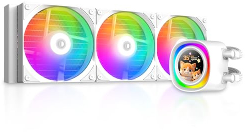 ID-COOLING FX360 LCD White – Premium 360mm AIO Liquid CPU Cooler with 1.48″ Full-Color LCD Display, 350W TDP, Intel LGA1851/1700 & AMD AM5/AM4 Support