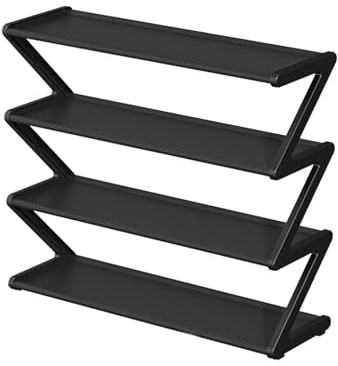 Étagère à Chaussure à 4 Niveaux, Porte Chaussure, Meuble Chaussures, Rangement Chaussures de Chaussuress en Plastique PP, Peu encombrante Porte Chaussuress pour Entrée, Salon, Chambre (Black)