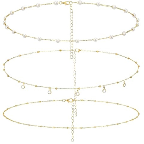 QKEOISUD 3PCS Gold Plated Waist Chain Set, Adjustable Layered Belly Chains | Trendy Layered Waterproof Belly Body Chain Party Accessory Jewelry Gift for Female Summer Beach and Daily Wear