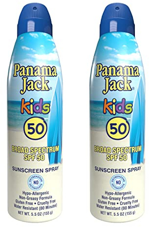 Panama Jack Kids Sunscreen Spray - SPF 50, Broad Spectrum UVA/UVB Protection, Hypo-Allergenic, PABA, Paraben, Gluten & Cruelty Free, Water Resistant (80 Minutes), 5.5 OZ (Pack of 2)
