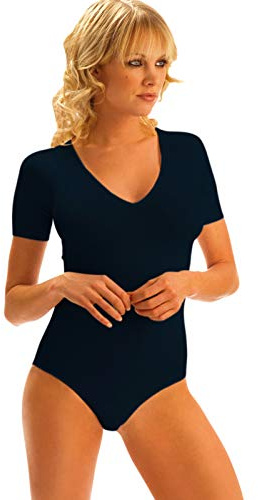 SENSI' Body Donna Scollo V Manica Corta Microfibra Traspirante Senza Cuciture Seamless - Made in Italy