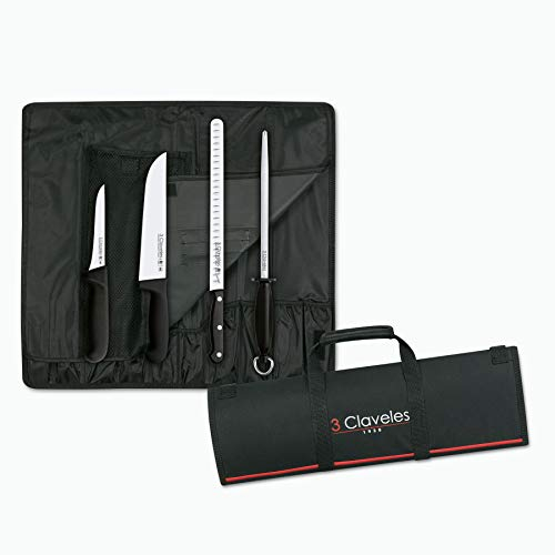 3 Claveles 28009 Set de 3 couteaux à jambon, fusil, étui, acier inoxydable, multicolore, étui de cuisine