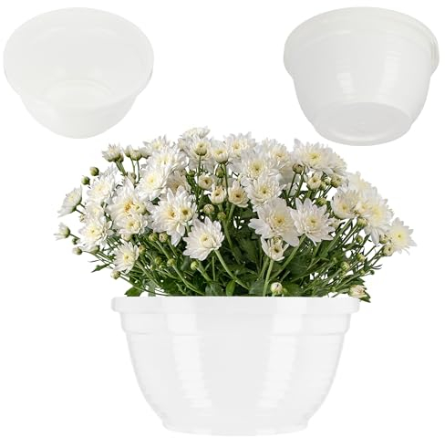 KADAX Bac à Fleurs Rond en Plastique - Résistant aux intempéries - pour l'extérieur - Bol funéraire léger - Diamètre : 26 cm - Blanc