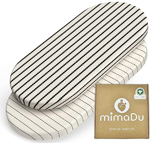 mimaDu - 2er Set Spannbettlaken GOTS aus Bio-Baumwolle 75x35 cm auch für 70x32, 70x37, 70x30 - Spannbetttücher für Kinderwagen, Stubenwagen, Moseskorb - Baby Matratzenbezug/Bettlaken (Boho)