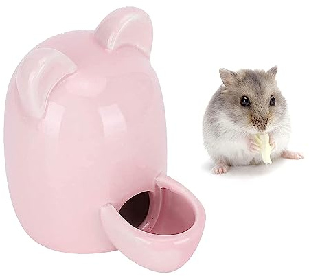 Bottiglia d'Acqua e Ciotola in Ceramica per Criceti, Silenziosa e Stabile per Cincillà, Cavie, Ricci, Uccelli (Rosa, 300ml)