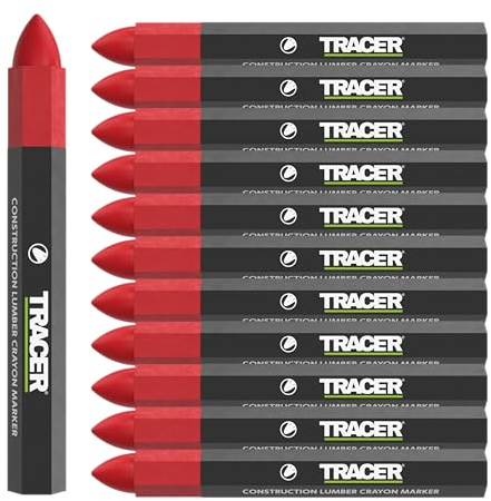 Tracer Construction Lumber Crayon Markers, Pack of 12- Red. 12 x Red Multi Surface Marking Crayons