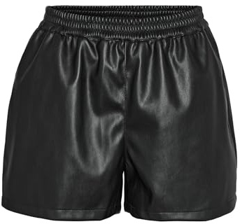 NOISY MAY Pantalones Cortos de Aspecto de Cuero revestidos para Mujer, Color:Negro, Talla:S