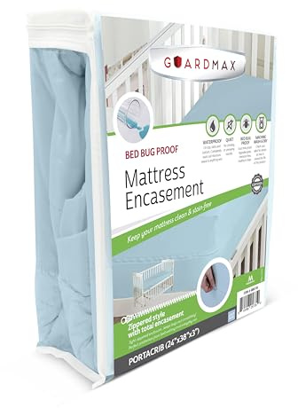 Guardmax - Funda de colchón de punto jersey con cremallera, tamaño mini cuna, protector impermeable y a prueba de chinches, polvo y ácaros, ropa de cama cómoda, suave y silenciosa, 61 x 96 x 8 cm