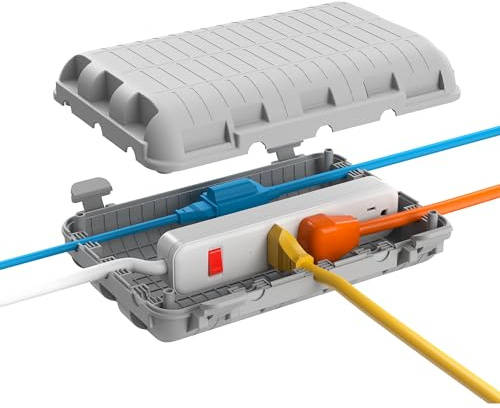 Outdoor Waterproof Electrical Box, Large Extension Cord Cover (9.05x6.61x2.67inch) Plug Protector Cable Connection Safety Box IP54 Water-Resistant for Power Strip, Holiday Light and Decorations, Grey