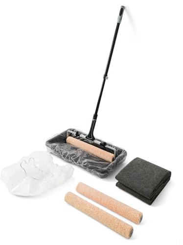ROLLINGDOG 18 Inch Paint Roller Set -Large Paint Tray with 3PCS Tray Liners,Microfiber Paint Roller Sleeves(Pack of 3) with Roller Frame,Extension Pole