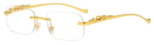 Sonnenbrille Herren, Randlose Quadratische Vintage Retro Rechteckig für Damen (Goldrahmen Weiß)