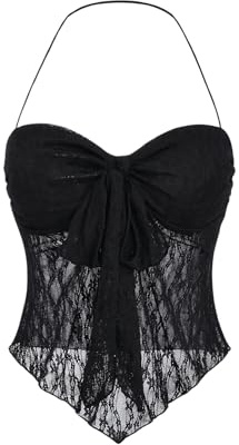 GORGLITTER Y2K Top para mujer con cuello halter asimétrico, camiseta de tirantes transparente para verano