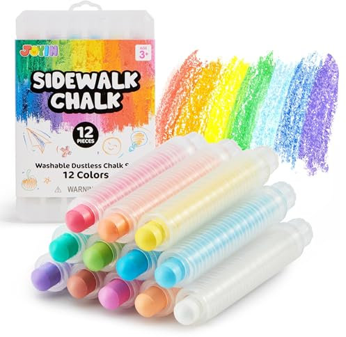JOYIN 12 Stück Kreidestifte für Kinder mit Halter, 12 Farben staubfreie Kreide ungiftige, abwaschbare Straßenkreide farbige Kreide, Schulbedarf, Outdoor-Aktivitäten für Kinder
