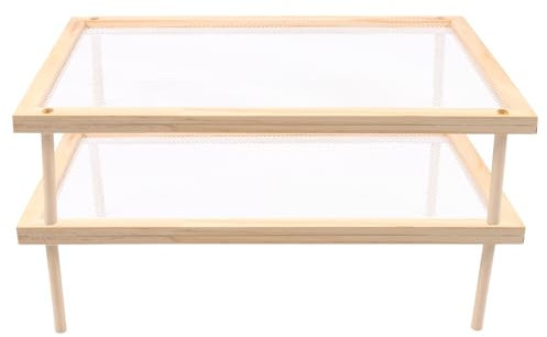 Stackable Pasta Drying Rack,Wooden Mesh Flat Drying Net Rack Breathable Herb Dryer Rack Practical Pasta Dryer Rack,Multifunctional Food Dryer Rack for Kitchen (Double Layer)