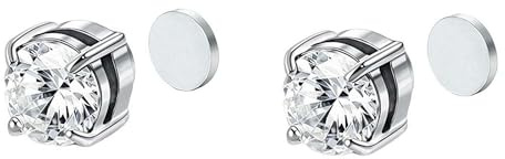 Stainless Steel Magnetic Stud Earrings for Men Women, Non-Piercing Clip On Stud Earrings Set 8mm (Silver)