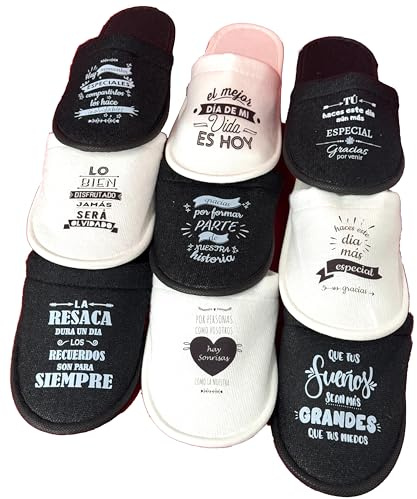 Uvimark | Pack de 10 Pares de Zapatillas de Casa con Mensaje a Elegir | Detalles Bodas, Comuniones, Bautizos