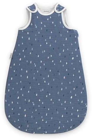 Ehrenkind® Baby Sommerschlafsack Rund Musselin | aus weicher OEKO-TEX zertifizierter Bio-Baumwolle | Sommer Baby Schlafsack Baby 1 TOG Gr. 74/80 Jeansblau Tropfen