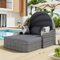 Poly Rattan Sonneninsel Gartenlounge Set, Sonneninsel Sitzgruppe mit Baldachin und Kissen, Outdoor Gartenmöbel Gartenliege Loungemöbel Terrassenmöbel, Wetterfest (Grau 1)