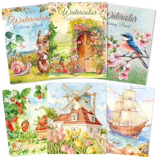 Kalysky 3 Pack Watercolor Coloring Books for Adults, Beginner-Friendly