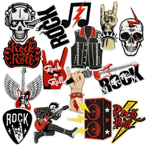 15 stycken tecknade svarta musikserier broderi lapp kjol skelett strykbild iron On sew on lappar klistermärken applikation gör-det-själv strykbilder för t-shirt väst ryggsäckar kläder väskor hatt