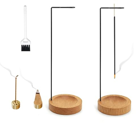Lot de 2 Porte Encens, Brûleur D'Encens Inversé en Bois, avec 2 Brûleur D'Encens 9 Trous et Brosse De Nettoyage, Support Encens pour Yoga, Méditation, Décor de Bureau à Domicile, Spa