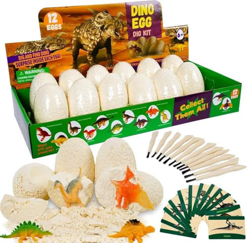 STFZAE Set di scavi per uova di dinosauro, 12 pezzi, per scavare, set di scavare fossili, dinosauri