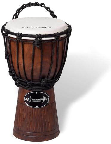 World Rhythm Djembe Drum 30cm (12”) with 7” Synthetic Head | Rope-Tuned Hand-Carved African-Style Drum for Performers, Drum Circles, Schools, Group Workshops