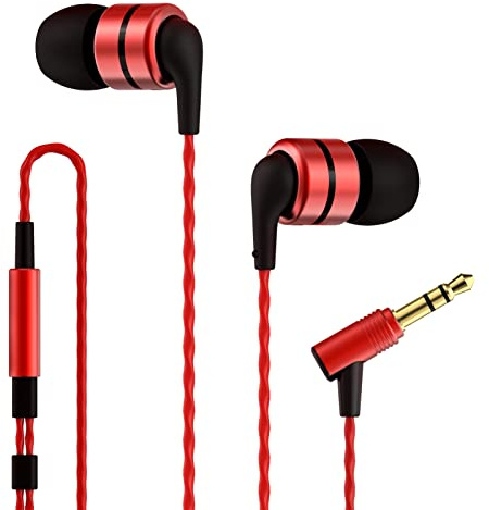 SoundMAGIC E80 - Auriculares con Cable sin micrófono, Sonido estéreo de Alta fidelidad, Ideales para audiófilos, intrauditivos, Aislamiento de Ruido, Ajuste cómodo, Bajos de Calidad, Negro y Rojo