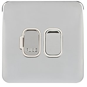 Schneider Electric Lisse Screwless Deco - Switched Single Fused Connection Unit, Double Pole 13 A, GGBL5010WPC, Polished Chrome with White Insert