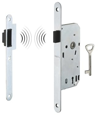 THIRARD - Serrure Encastrable Magnétique à Clé pour Porte de Chambre - Axe 40 mm - Bouts Ronds - Coffre Acier Embouti - Système Magnétique à Pêne Rétractable - Gâche Plate Acier - Gris